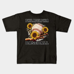 Awesome Baseball Name Philadelphia Proud Team Flowers Kids T-Shirt